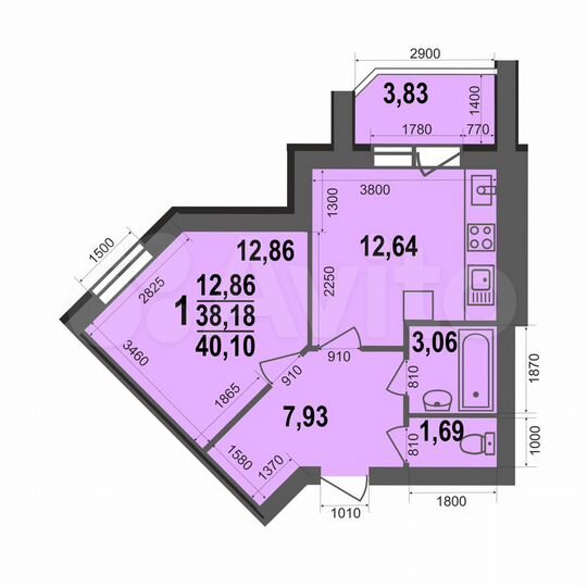 1-к. квартира, 40,1 м², 4/5 эт.