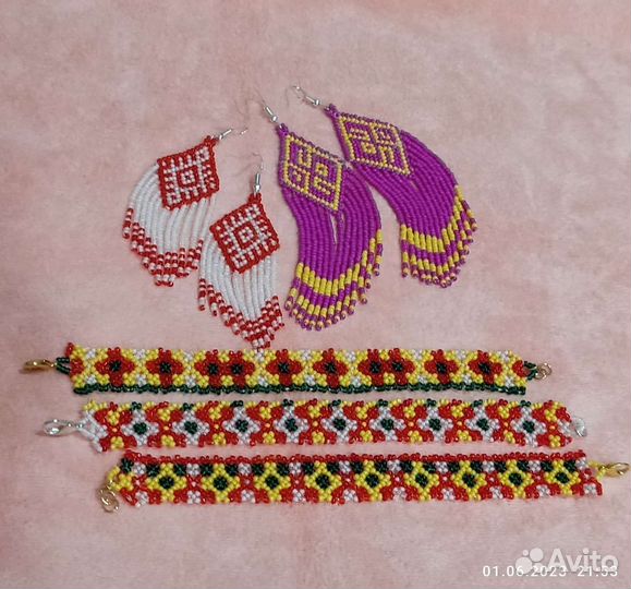 Серьги из чешского бисера с Чувашским орнаментом