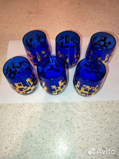 Рюмки из синего стекла из СССР. 6 шт