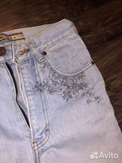 Винтажные джинсы женские с рисунком ручной работы