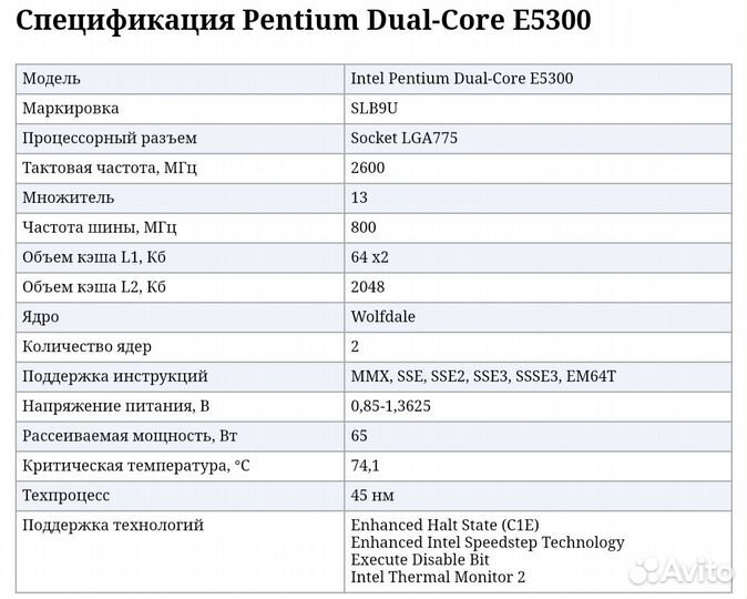 Процессор Intel Pentium E5300 Socket LGA775