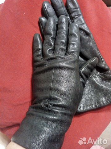 Перчатки женские кожаные б/у черные, S размер