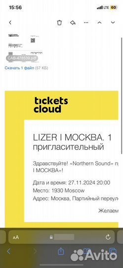 Билет на концерт Lizer 27.11