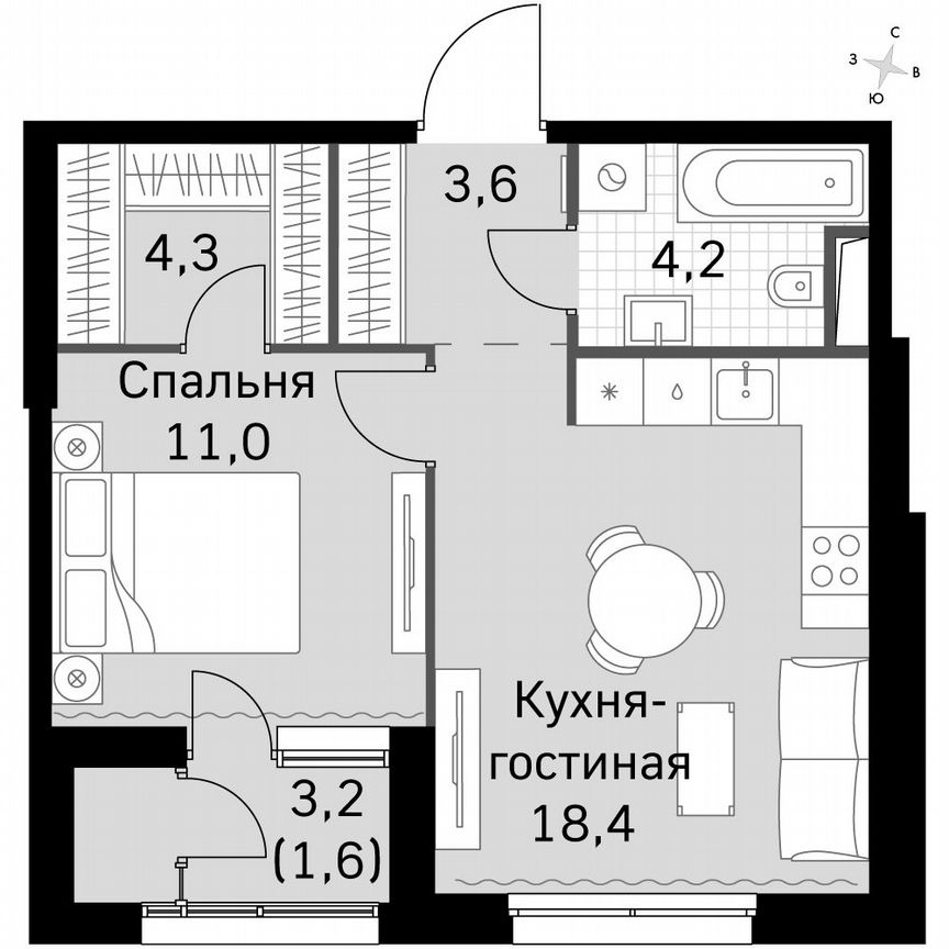 1-к. квартира, 42,8 м², 13/13 эт.