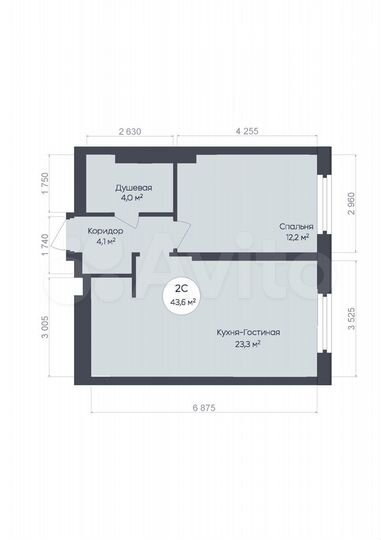 2-к. квартира, 43,6 м², 16/25 эт.