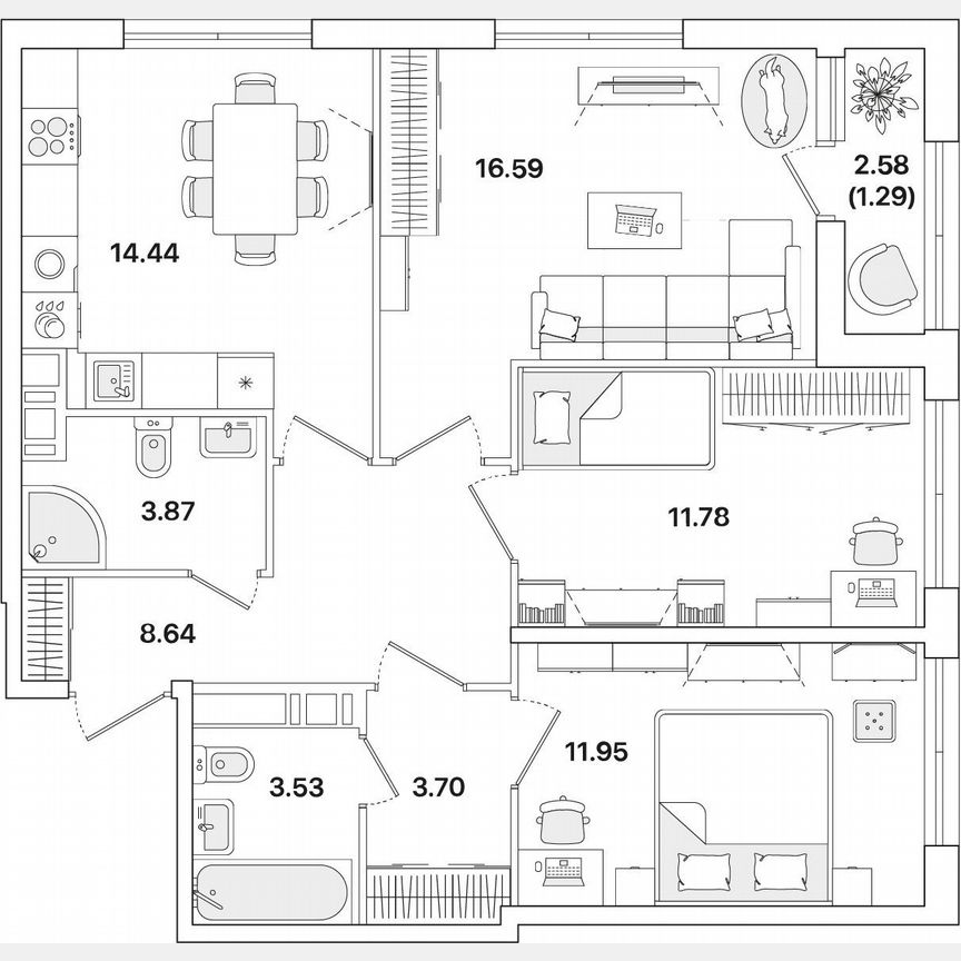 3-к. квартира, 75,8 м², 10/12 эт.