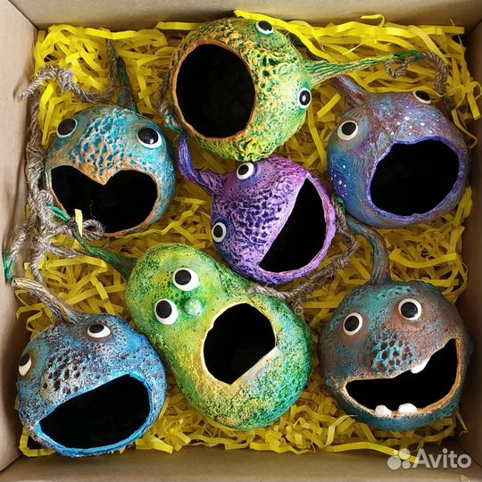 Набор елочных украшений ручной работы из папе-маше