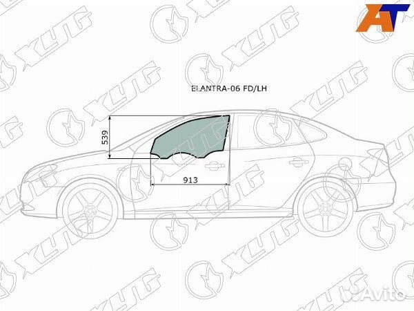 Стекло боковое опускное hyundai elantra