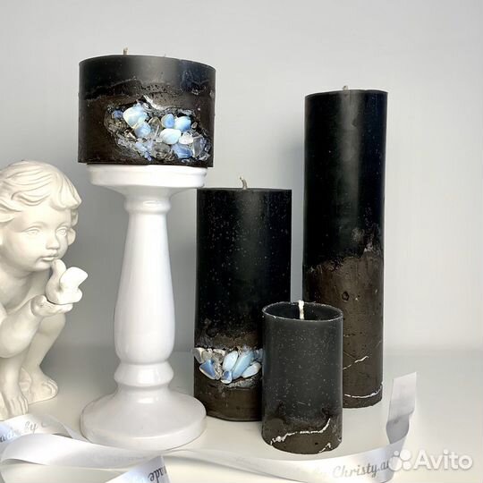 Свечи черные с лунным камнем