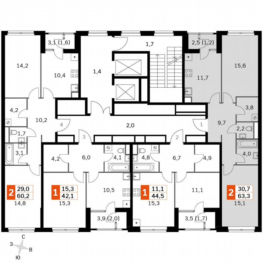 2-к. квартира, 63,3 м², 11/45 эт.