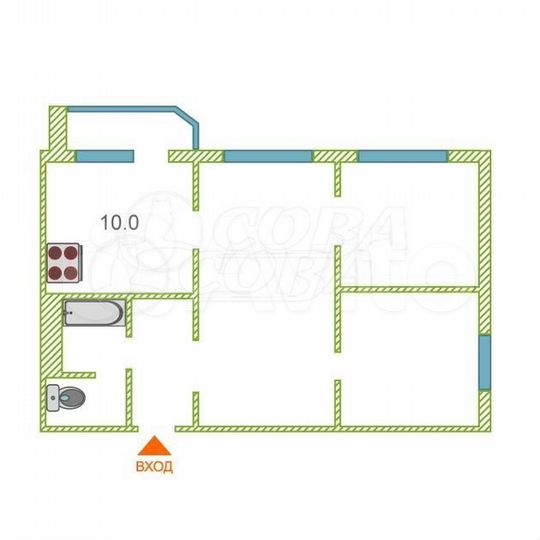 2-к. квартира, 56,1 м², 11/16 эт.