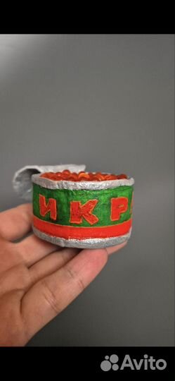 Коллекционная ватная ёлочная фигурка банка икры