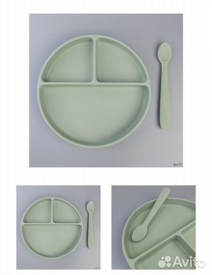 Детская Силиконовая тарелка и ложка Mamsis