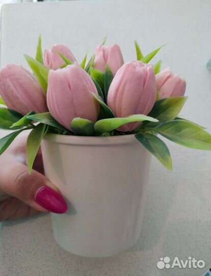 Тюльпаны из мыла в горшочке