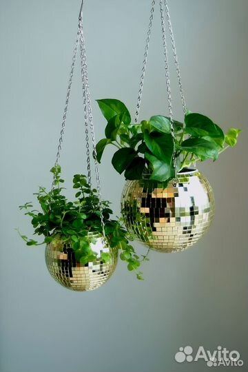 Кашпо из диско шара / кашпо из зеркальной мозаики