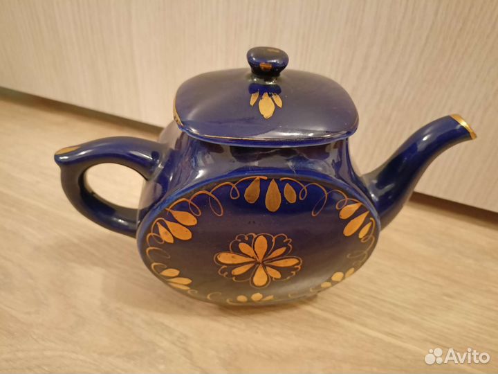 Заварочный чайник Гжель кобальт с золотом