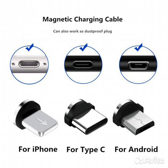 Магнитная зарядка iPhone, Type C, micro USB