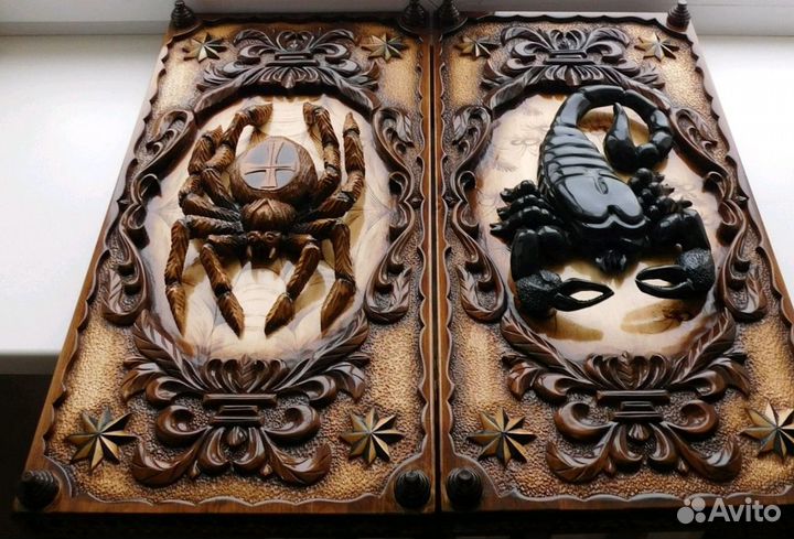 Нарды резные дубовые паук и скорпион