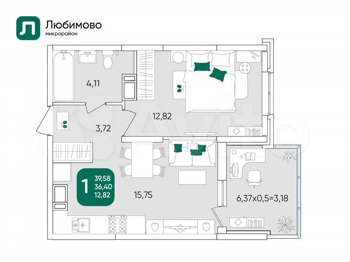 1-к. квартира, 39,6 м², 5/24 эт.