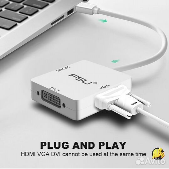 3 в 1 Адаптер с Mini DP в hdmi, DVI, VGA MacBook