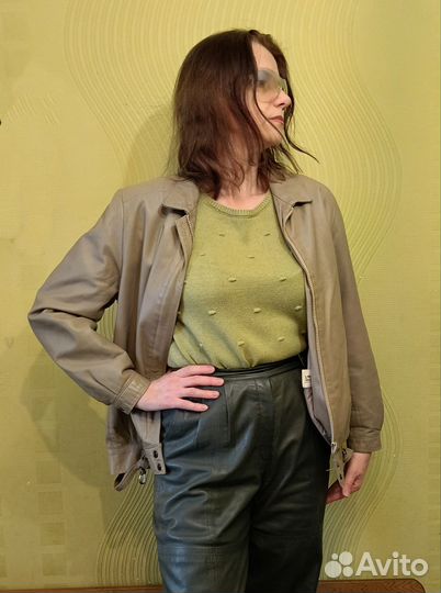 Винтажный кожаный бомбер