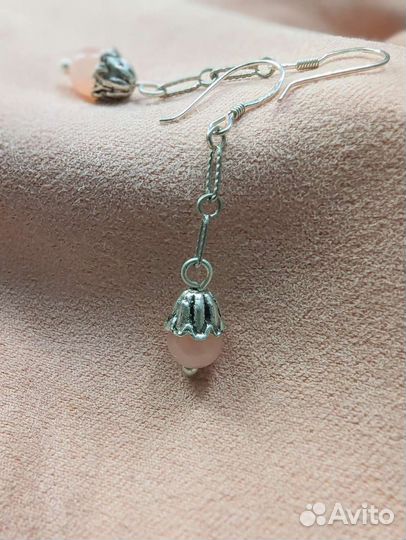 Серьги с розовым кварцем серебро