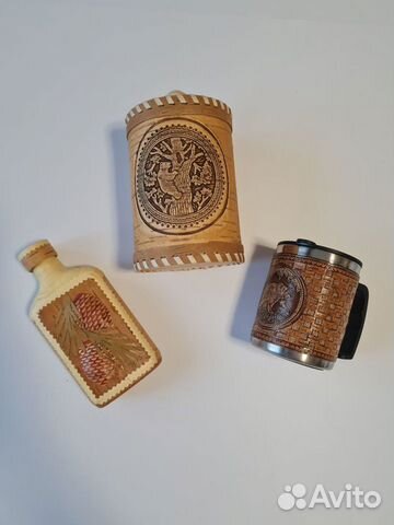 Сувениры из бересты термокружка, бутылка и баночка