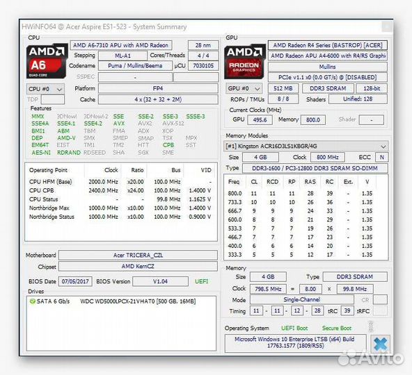 Запчасти для Acer Aspire ES1-523