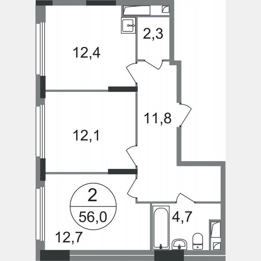 2-к. квартира, 56 м², 15/17 эт.