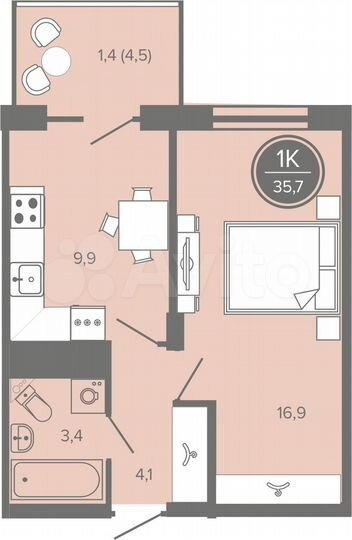 1-к. квартира, 35,7 м², 25/25 эт.