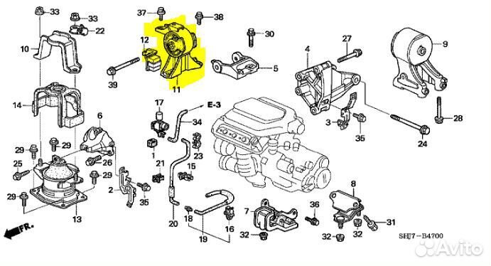 Опора двигателя правая Honda Pilot 2008
