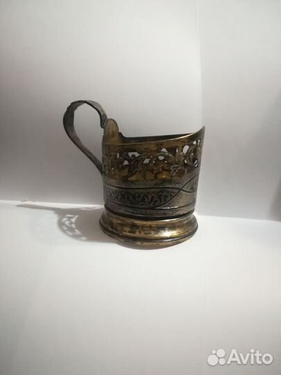 Подстаканник с стаканом и серебренной ложкой СССР