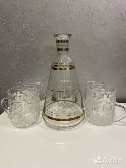 Графин СССР и хрустальные кружки СССР