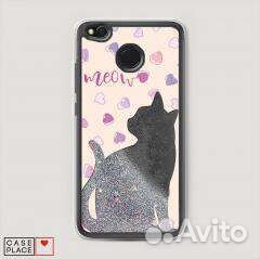 Жидкий чехол с блестками Кот на Xiaomi Redmi 4X