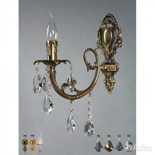 Бра настенный металлический с хрусталем классика