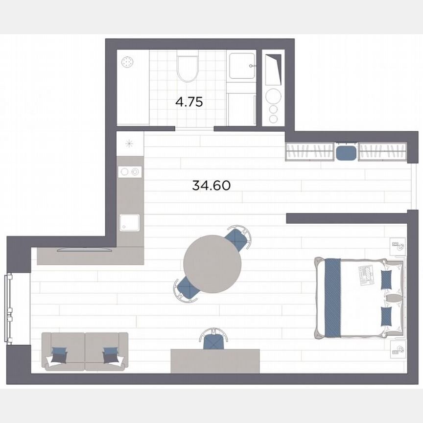 Апартаменты-студия, 39,4 м², 6/14 эт.