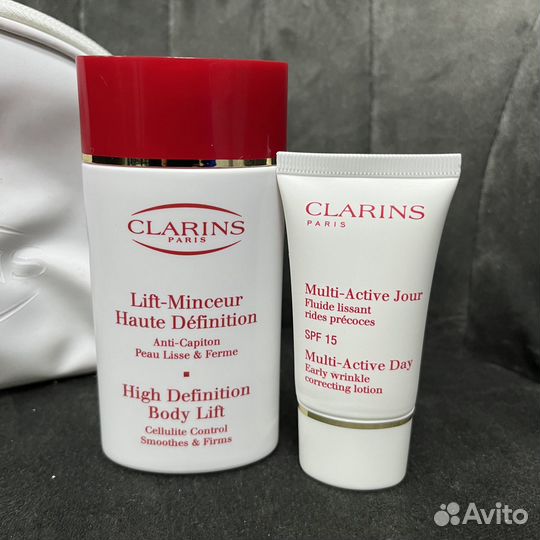 Clarins косметичка белая лаковая + уход