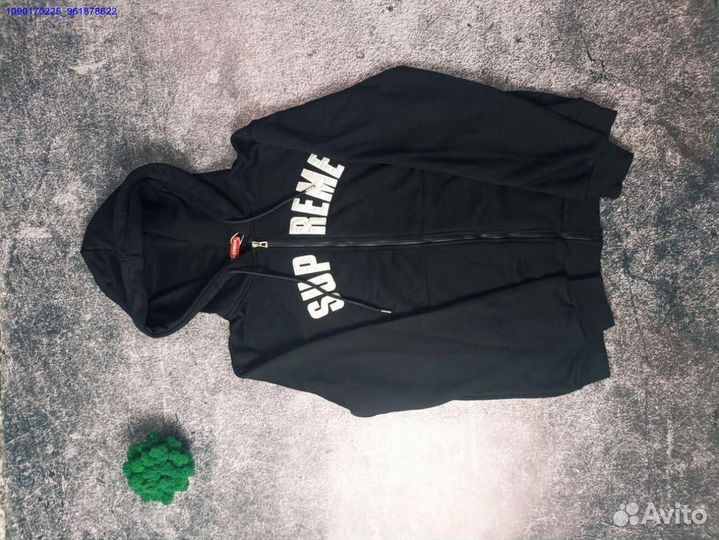 Supreme черное худи с молнией для модных образов