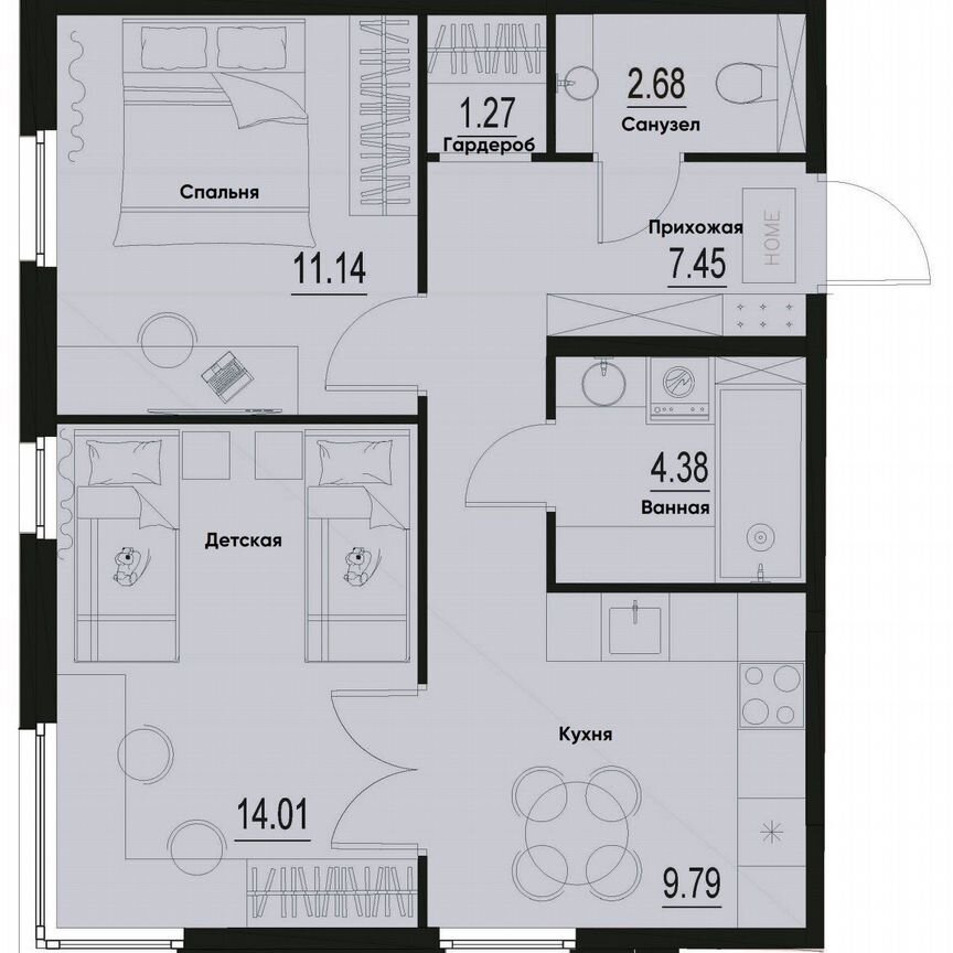 2-к. квартира, 50,7 м², 1/12 эт.