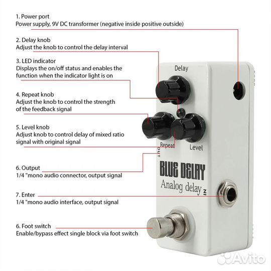 Педаль гитарная эффектов Delay/Mosky Blue Delay