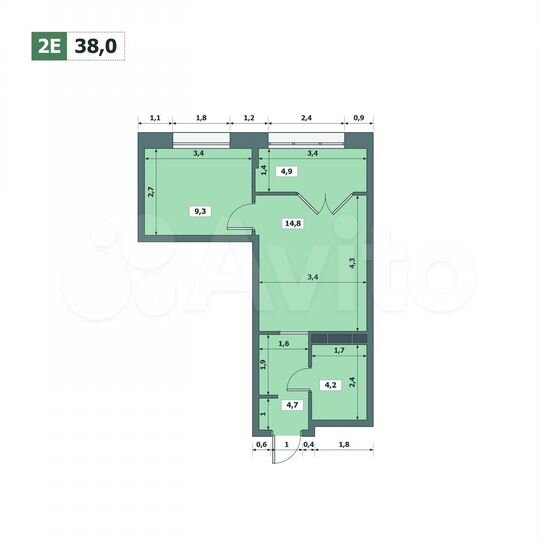 1-к. квартира, 38 м², 9/15 эт.