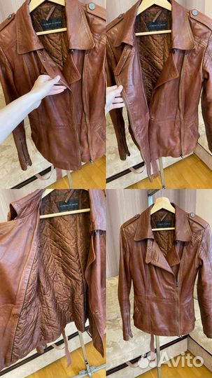 Женская куртка кожаная, косуха коричневая р.46-48
