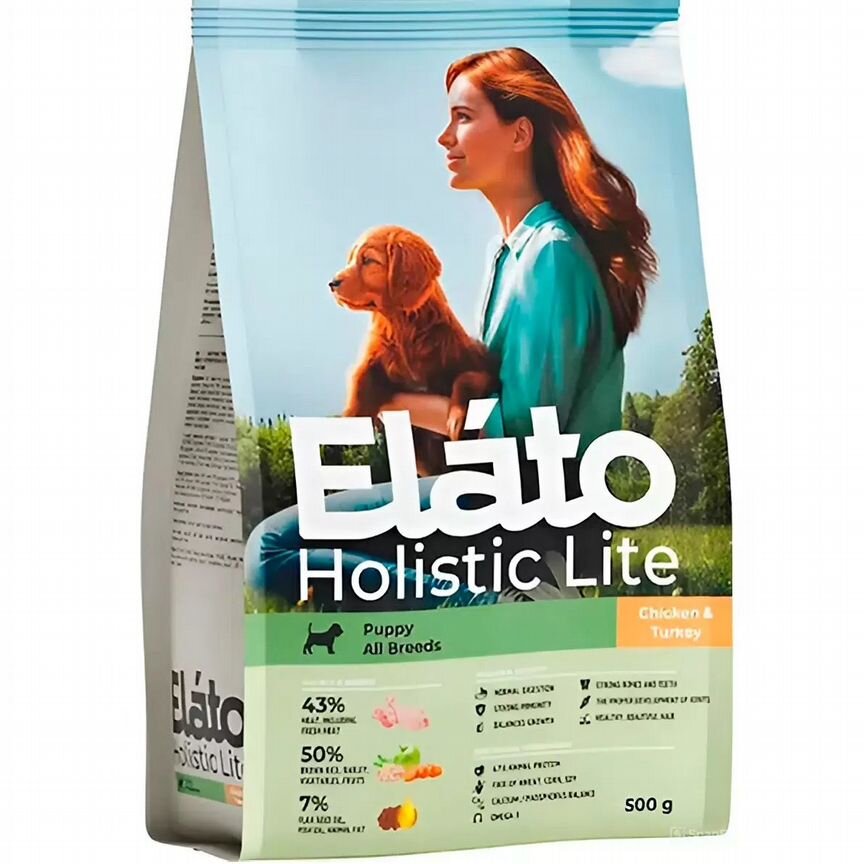 Сухой корм Elato Holistic Lite для щенков всех пород с курицей и индейкой - 0,5 кг