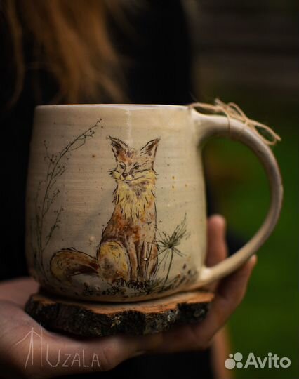Керамическая кружка ручной работы с рисунком “Лиса