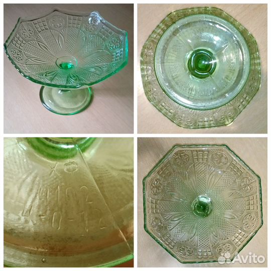 Ваза, фруктовница, зеленое стекло, СССР