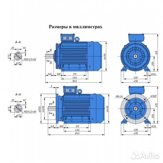 Электродвигатель аир 250S8 (37кВт/750об.мин)