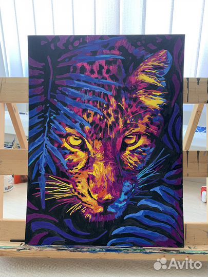 Картина акрилом на холсте леопард