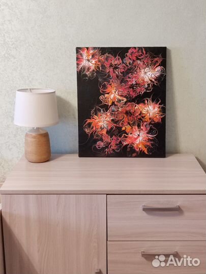 Картина в интерьер акрил 40х50 огненные цветы