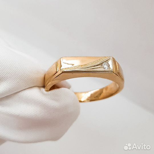 Золотое кольцо мужское с фианитом 18,5 р (45540)