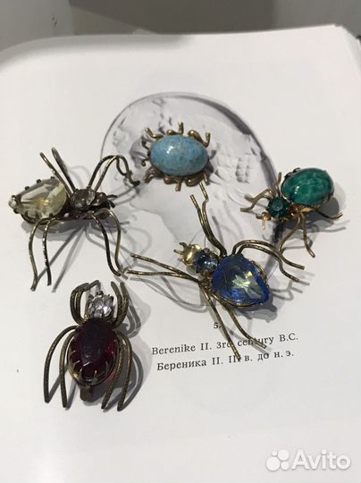 Старинная брошь паук Чехия